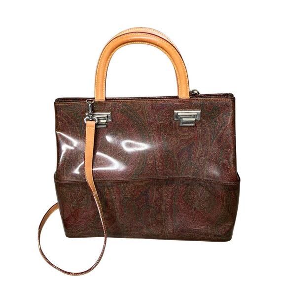 Women's Shoulder/Carry Brown Paisely Plastic‎ Covered Bag - Picture 1 of 12